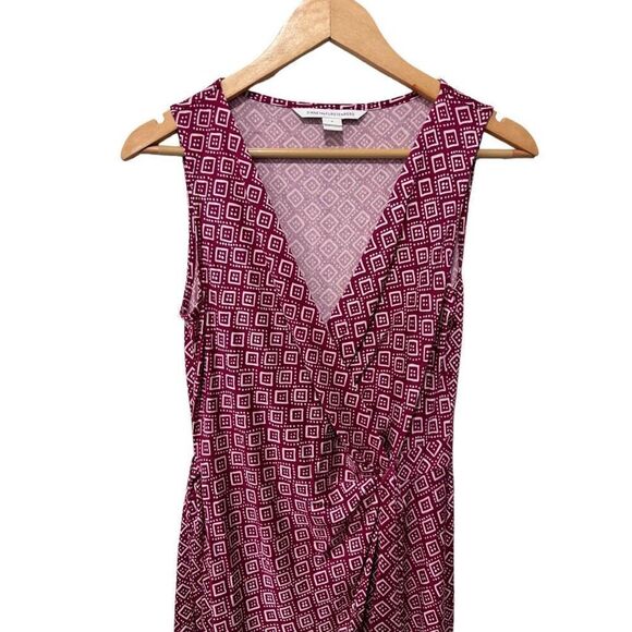 Diane Von Furstenberg Red V-Neck Faux Wrap Mini Dress Size 4 100% SILK - Picture 2 of 12